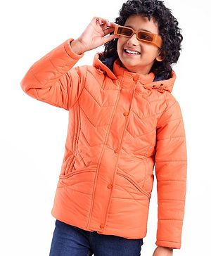 Pine Kids Full Sleeves Solid Colour Medium Winter Hooded Jacket - Orange