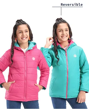 Girls' medium pink and navy reversible padded jacket