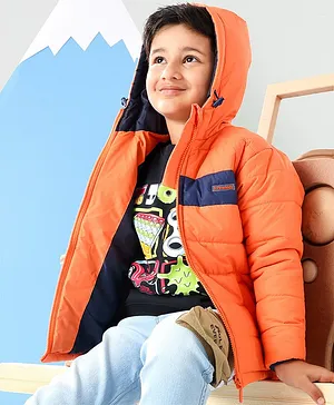 Pine Kids Full Sleeves Hooded Solid Heavy Winter Jacket - Orange