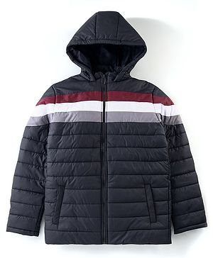 Pine Kids Full Sleeves Cut and Sew Medium Winter Hooded Jacket - Navy Blue