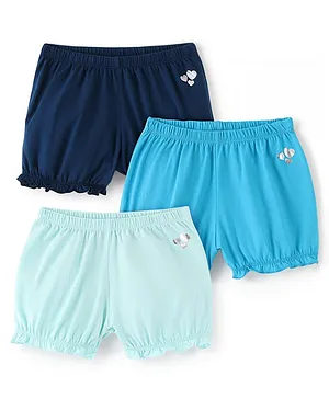 Pine Kids Cotton Spandex Mid Thigh Solid Hipster Bloomers Pack of 3 - Blue & Green