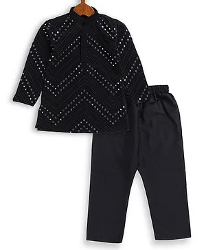 VASTRAMAY SISHU Full Sleeves Shisha Embroidered Kurta And Pyjama Set - Black