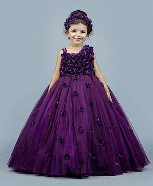 Li&Li BOUTIQUE Sleeveless Rosette Bodice Floral Embellished Fit & Flare Dress - Grape Purple