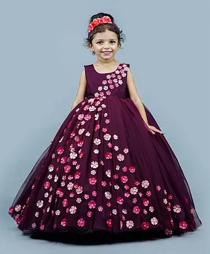 Li&Li BOUTIQUE Sleeveless Flower Petals & Beads Embellished Fit & Flare Dress - Burgundy, Pink, & Peach