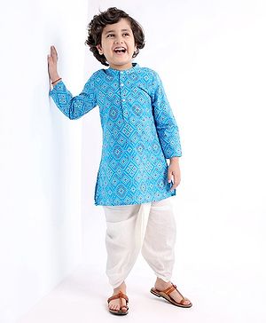 Babyhug Cotton Woven Full Sleeves Bandhani Printed Kurta with Dhoti Set - Blue