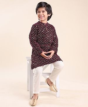 Babyhug Woven Full Sleeves Kurta & Pyjama Set Velvet Embroidered - Purple