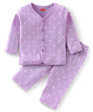 Babyhug Cotton Interlock Knit Full Sleeves Top and Lounge Pant Set Polka Dot Print - Lilac