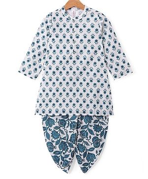 Babyhug 100% Cambric Full Sleeve Printed Dhoti Kurta Set - White