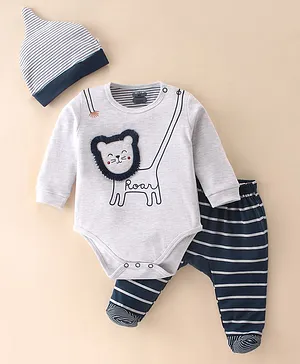 Mini Taurus Full Sleeves Onesie With Footed Leggings - Blue