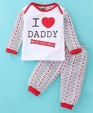 Mini Taurus Full Sleeves Night Suit I Love Daddy Print - Red