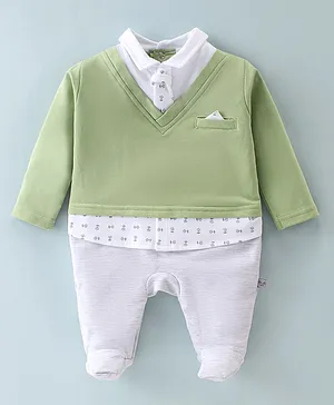 Mini Taurus Full Sleeves Footed Romper - Green