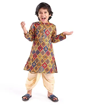 Babyhug 100% Cambric Full Sleeve Printed Kurta With Solid Dhoti Set - Multicolor