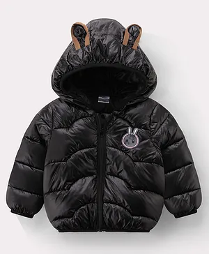 Kookie Kids Full Sleeves Jacket With Bunny Print & Applique - Black