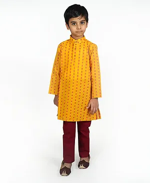 Mittenbooty   South Contrast Butti Fabric Full Sleeves All Over Printed Kurta Pyjama -  Yellow
