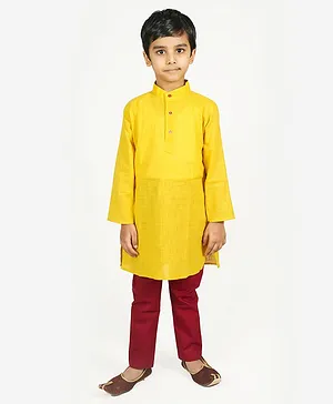 Mittenbooty Full Sleeves Solid  Kurta Pyjama - Mustard Yellow