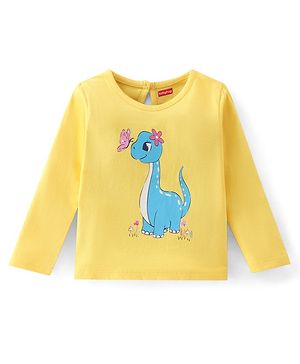 Babyhug Cotton Full Sleeves T-Shirt with Dino Graphics - Yellow