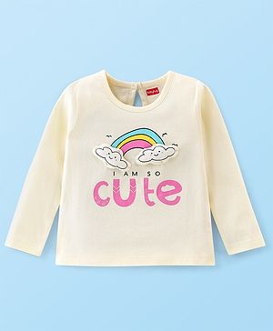 Babyhug Cotton Knit Full Sleeves T-Shirt with Rainbow Graphic Print - Off White