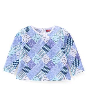 Babyhug Cotton Knit Full Sleeves T-Shirt Floral Print - Blue