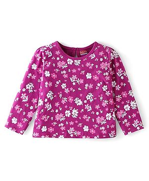 Babyhug 100% Cotton Knit Full Sleeves Tee with Floral Print - Maroon