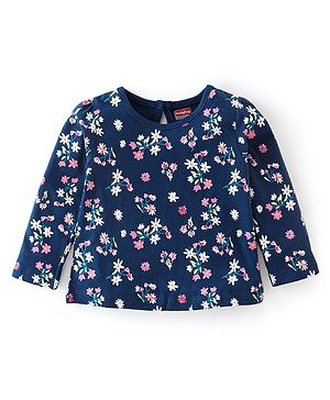 Babyhug Cotton Knit Full Sleeves T-Shirt Floral Print - Navy Blue