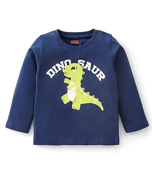 Babyhug Cotton Knit Full Sleeves Dino Graphics Printed  T-Shirt - Navy Blue