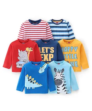 Babyhug 100% Cotton Knit Full Sleeves T-Shirt with Zebra Graphics Pack Of 7 - Multicolour