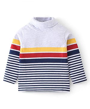 Babyhug Cotton Knit Full Sleeves Striped Skivi T-Shirt - Grey