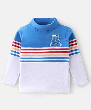 Babyhug 100% Cotton Full Sleeves Striped T-Shirt with Graphics - Blue
