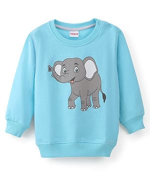 Babyhug 100% Cotton Full Sleeves Sweatshirt With Graphics Elephant Print - Blue