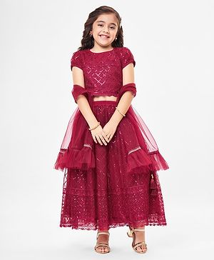 Babyhug Half Sleeves Sequenced Choli & Lehenga  with Dupatta Set - Maroon