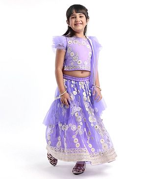Babyhug Woven Half Sleeves Floral Sequenced Choli With Embroidered Lehenga And Dupatta Set - Purple