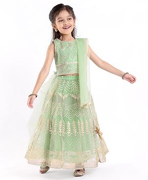 Babyhug Sleeveless Zari Embroidered Choli Lehenga & Dupatta Set - Green