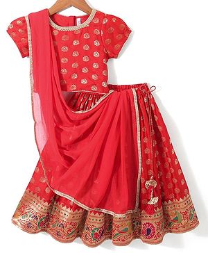 Babyhug Half Sleeves Brocade Choli with Lehenga and Dupatta Set - Maroon