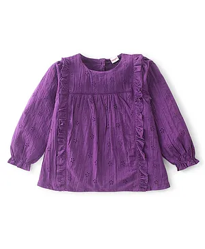 Babyhug 100% Cotton Full Sleeves Shiffli Top with Frill Detailing - Voilet