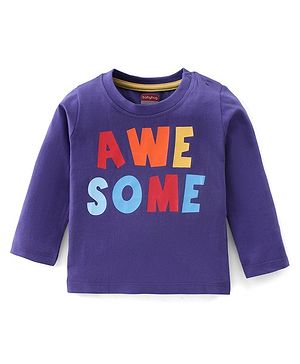 Babyhug 100% Cotton Knit Full Sleeves T-Shirt with Text Graphics - Violet