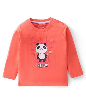 Babyhug 100% Cotton Knit Full Sleeves T-Shirt with Panda Graphics - Light Red