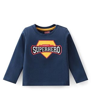 Babyhug Cotton Knit Full Sleeves T-Shirt Text Graphic Print - Navy Blue