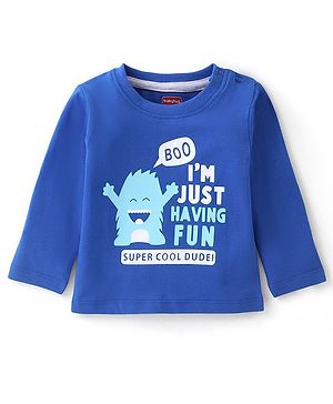 Babyhug 100% Cotton Knit Full Sleeves T-Shirt with Text Graphics - Blue