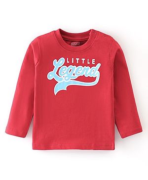 Babyhug Cotton Knit Full Sleeves T-Shirt Graphic Text Print - Red