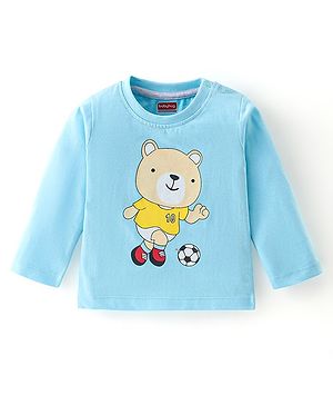 Babyhug Cotton Knit Full Sleeves T-Shirt with Bear Graphics Print - Blue