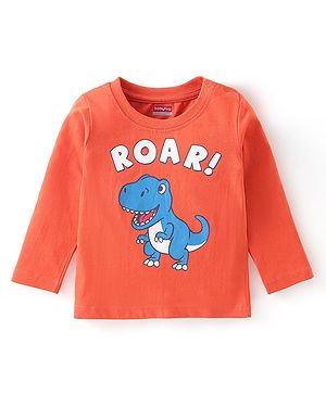Babyhug Cotton Knit Half Sleeves T-Shirt with Dino Graphics Print - Light Orange