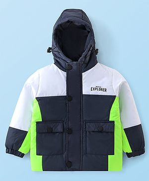 Babyhug Woven Full Sleeves Hoodies Text Print - Black White & Green