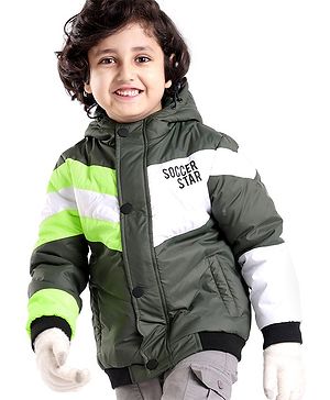Babyhug Woven Full Sleeves Hooded Jacket Striped - Green