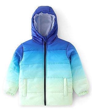 Babyhug Woven Full Sleeves Hooded Jacket - Blue & White