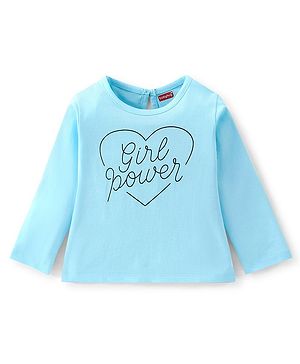 Babyhug 100% Cotton Knit Full Sleeves T-Shirt Text Graphic Print - Blue