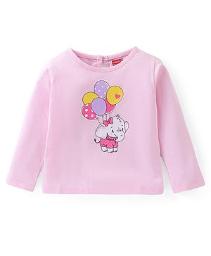 Babyhug 100% Cotton Full Sleeves Tee Elephant Print - Pink
