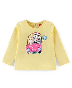Babyhug 100% Cotton Knit Full Sleeves T-Shirt with Doll Graphics - Yellow