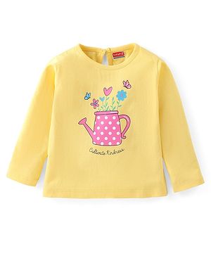 Babyhug 100% Cotton Full Sleeves Tee Flowers Print - Yellow