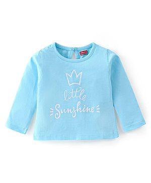 Babyhug 100% Cotton Knit Full Sleeves T-Shirt with Graphics Text Print - Blue