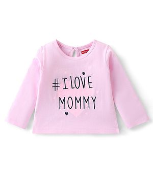 Babyhug 100% Cotton Knit Full Sleeves T-Shirt with Text Graphics -Pink